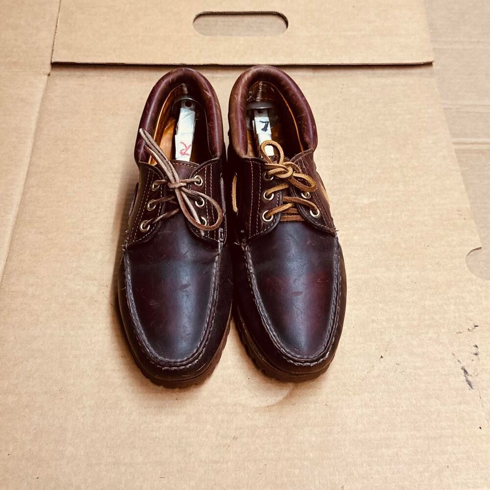 Vintage 90s Timberland 3 Eye Lug Shoes Burgundy Leather Boat Shoe 8M 50009